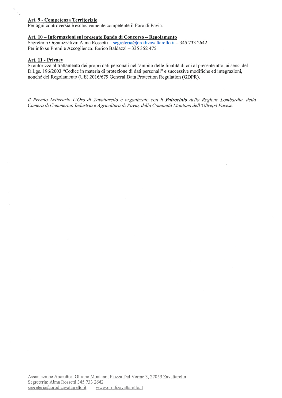 Premio Letterario Nazionale L'ORO DI ZAVATTARELLO