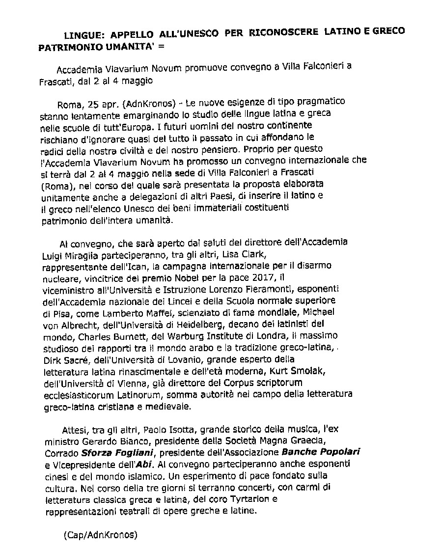 Latino e greco patrinomio dell'umanità