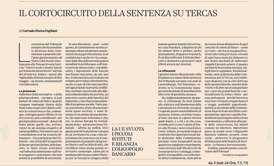 IL CORTOCIRCUITO DELLA SENTENZA SU TERCAS