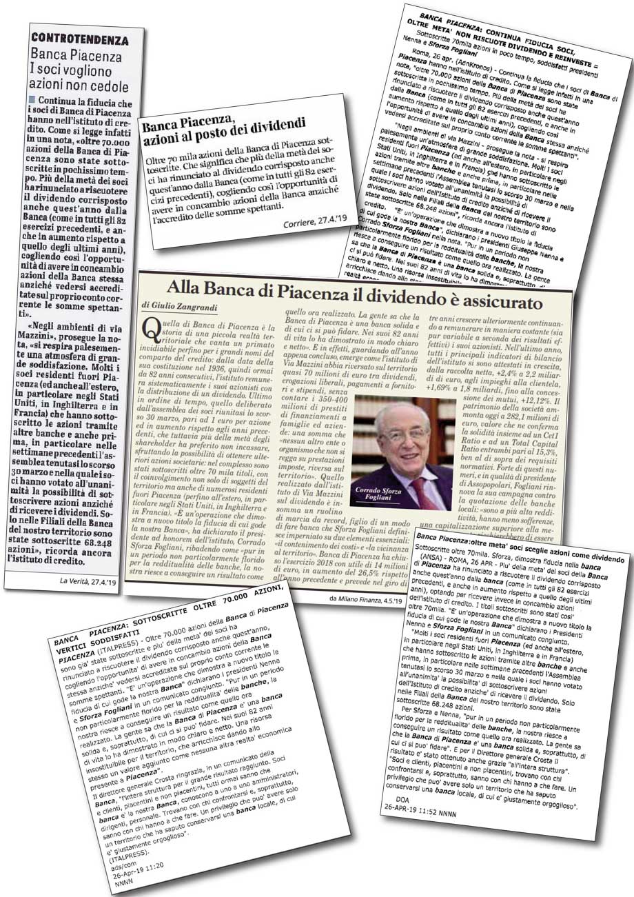 AGENZIE E GIORNALI NAZIONALI PARLANO DELLA NOSTRA BANCA