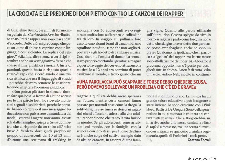 La crociata di Don Cesena sui rapper su Gente