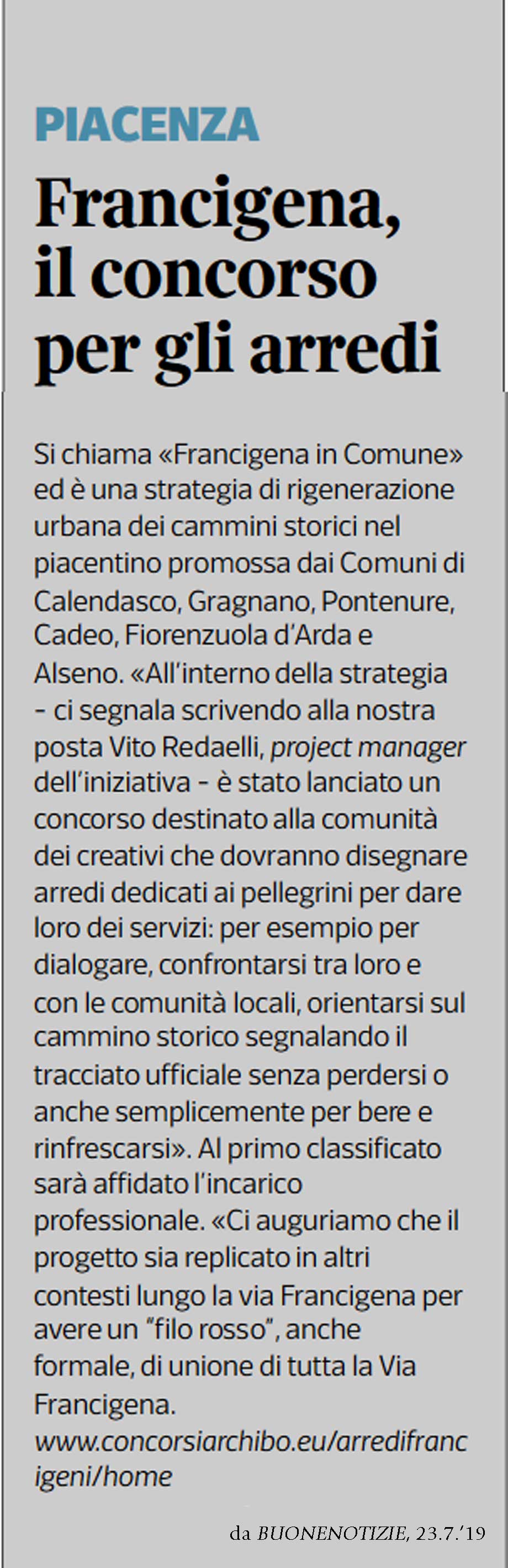 Francigena in comune, concorso di comuni piacentini