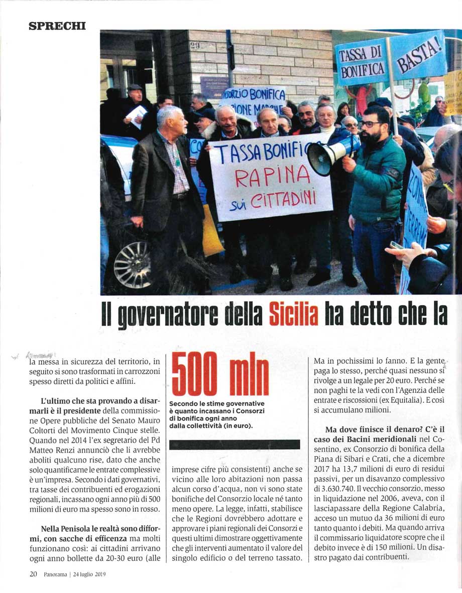 Su Panorama l'avvocato piacentino "flagello dei consorzi di bonifica"