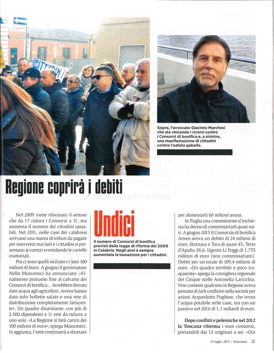 Su Panorama l'avvocato piacentino "flagello dei consorzi di bonifica"