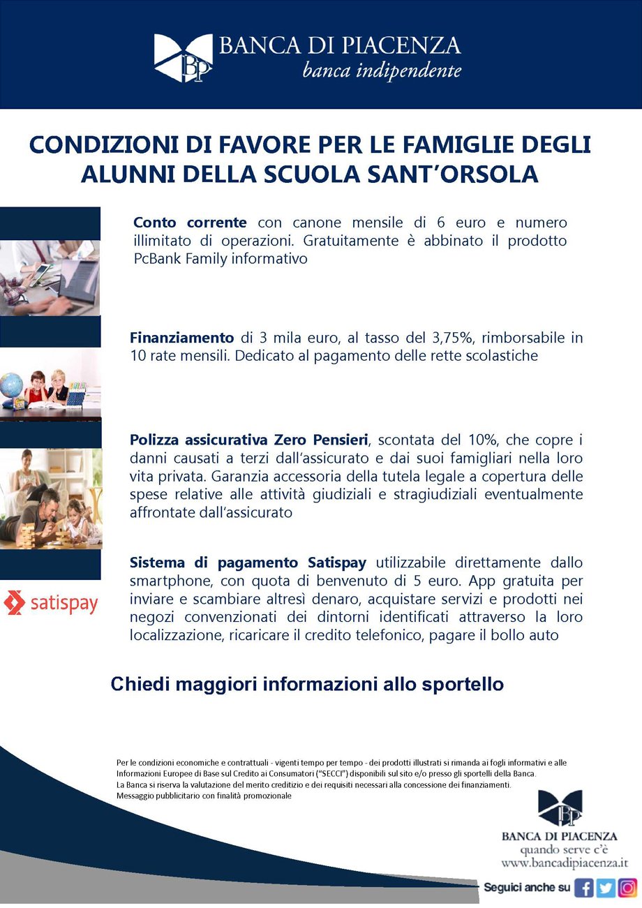 CONDIZIONI DI FAVORE PER LE FAMIGLIE DEGLI ALUNNI DELLA SCUOLA SANT'ORSOLA