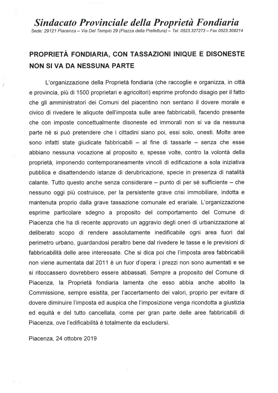 PROPRIETà FONDIARIA, CON TASSAZIONI INIQUE E DISONESTE NON SI VA DA NESSUNA PARTE