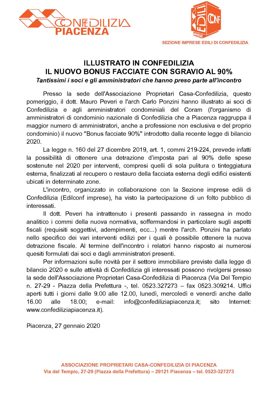 ILLUSTRATO IN CONFEDILIZIA IL NUOVO BONUS FACCIATE CON SGRAVIO AL 90%