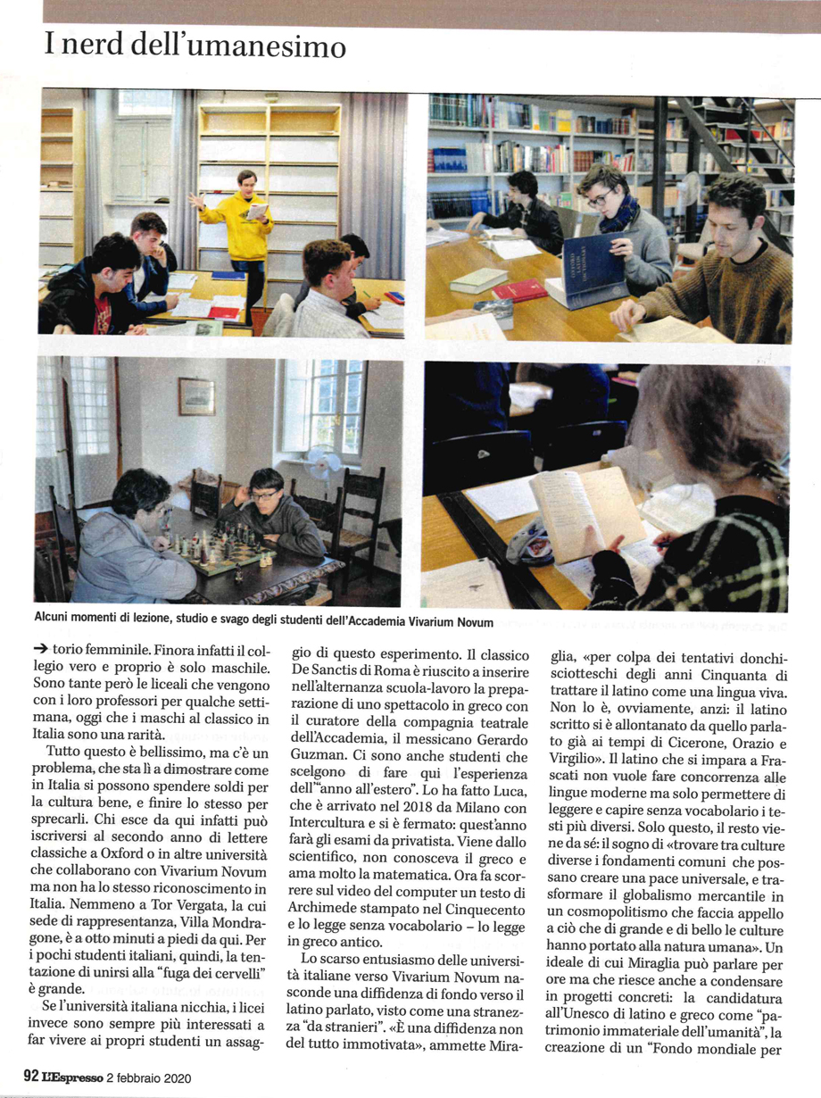 Accademia Vivarium Novum dove ragazzi di tutto il mondo parlano in latino da mattina a sera