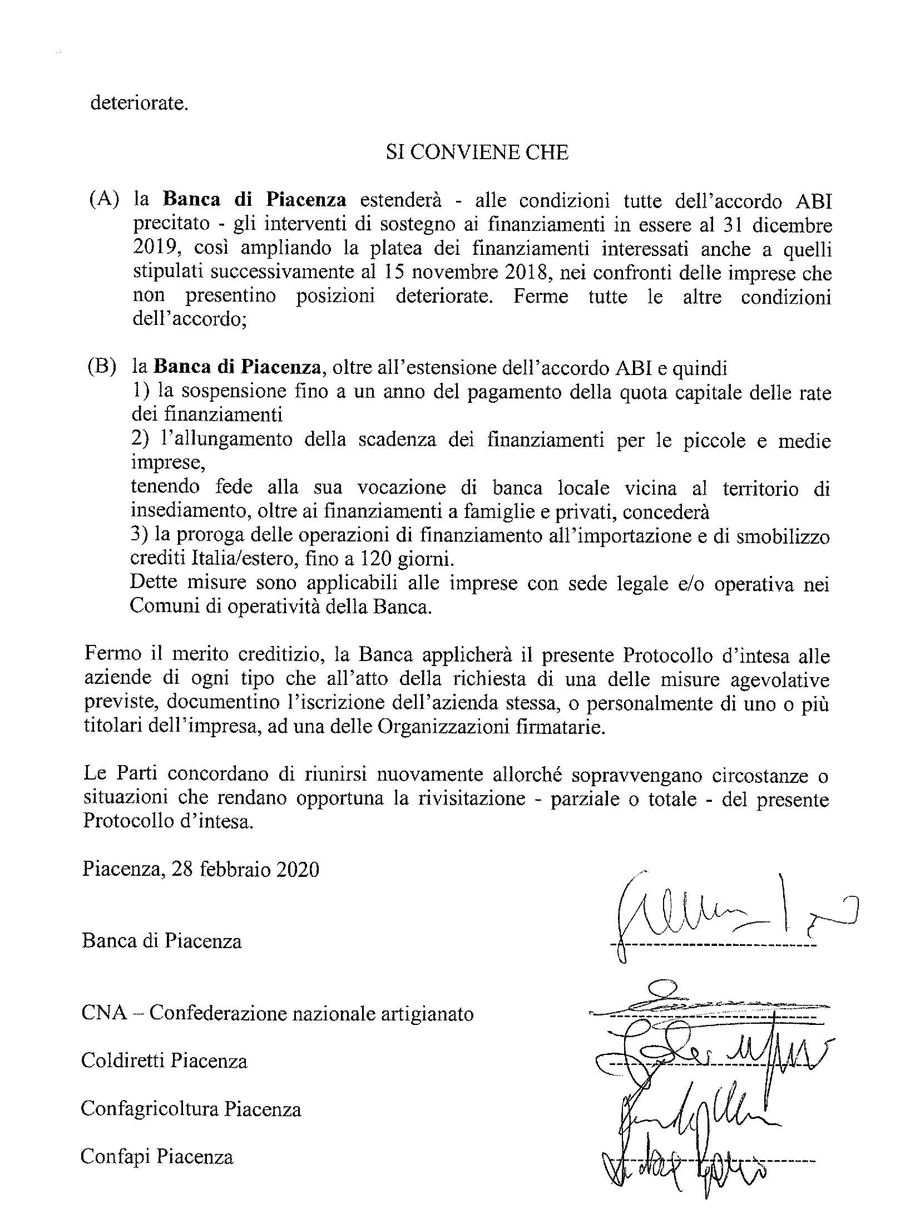 Protocollo d'intesa tra Banca di Piacenza e Associazioni di categoria