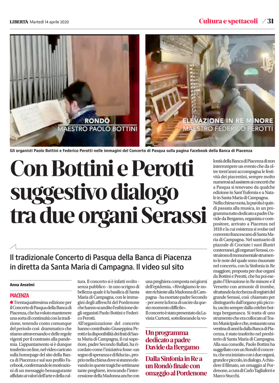 Con Bottini e Perotti suggestivo dialogo tra due organi Serassi