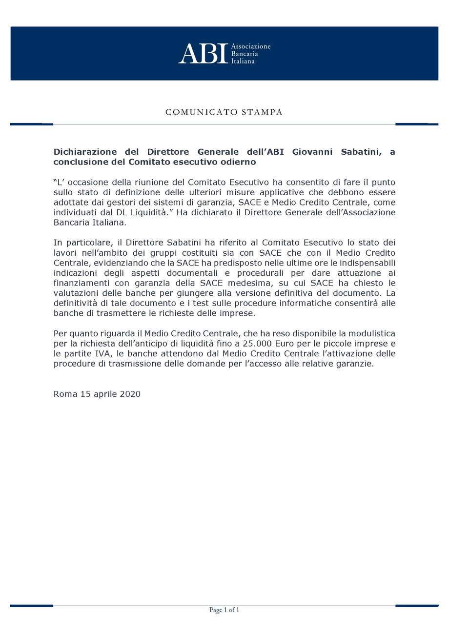 Comunicato stampa ABI