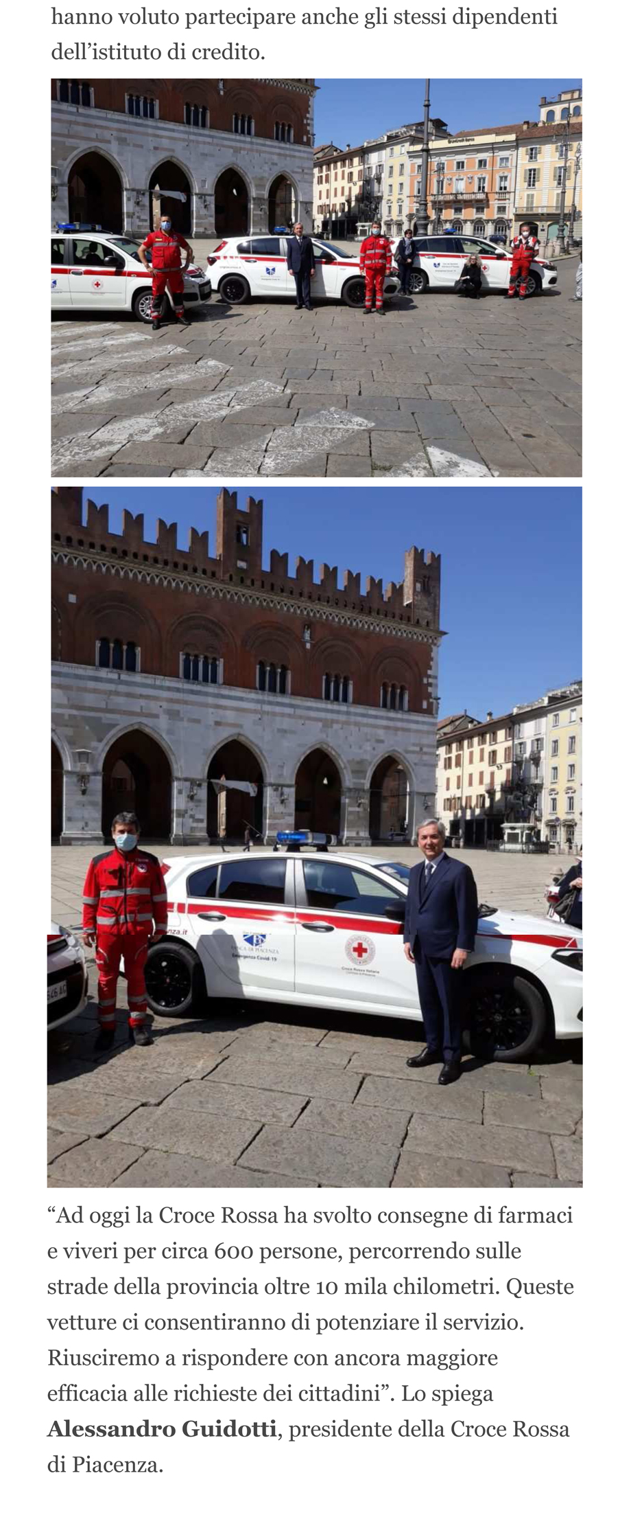 Il dono della Banca di Piacenza alla Croce Rossa, tre vetture per la distribuzione di farmaci e vi