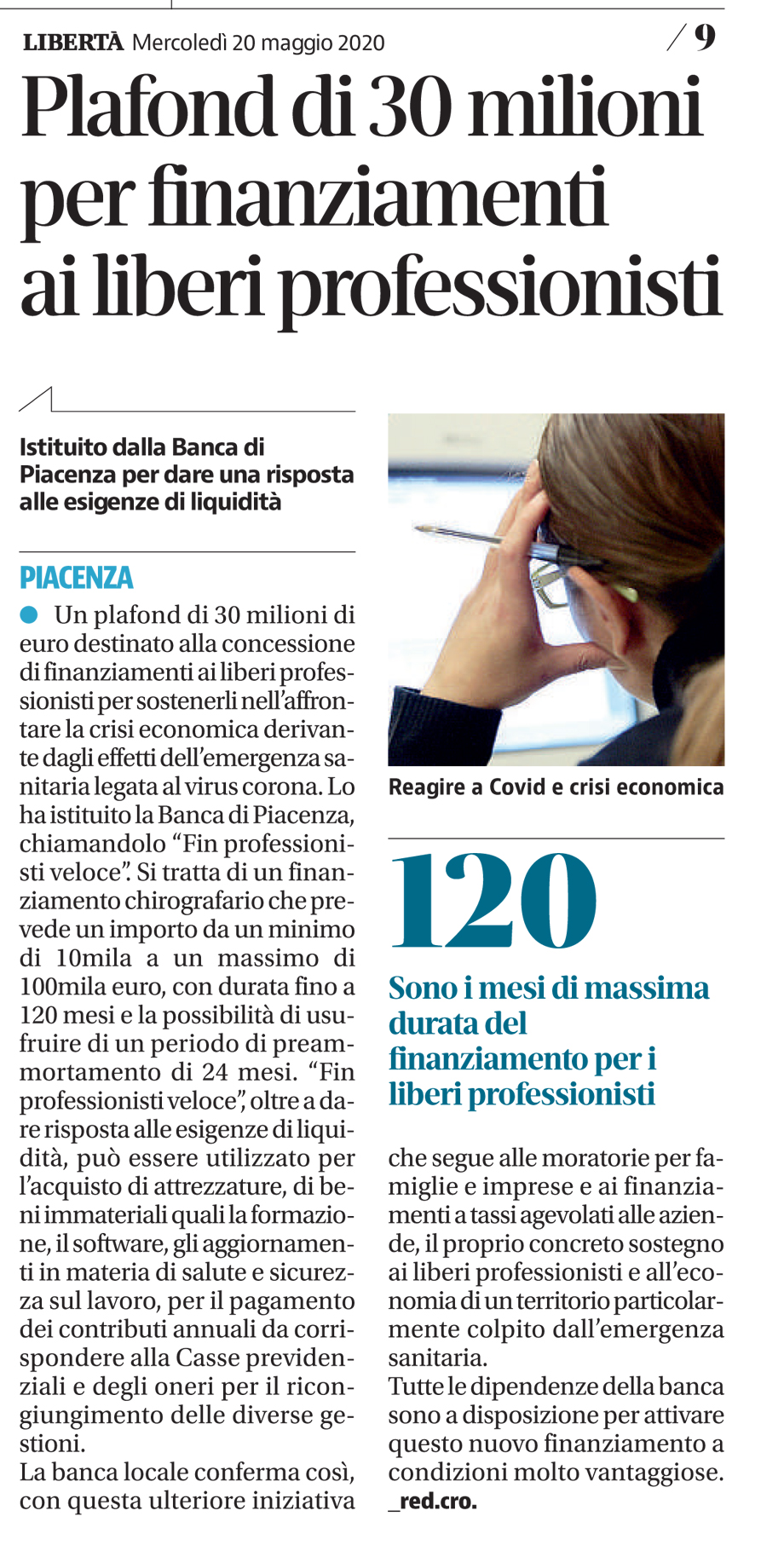 Plafond di 30 milioni per finanziamenti ai liberi professionisti
