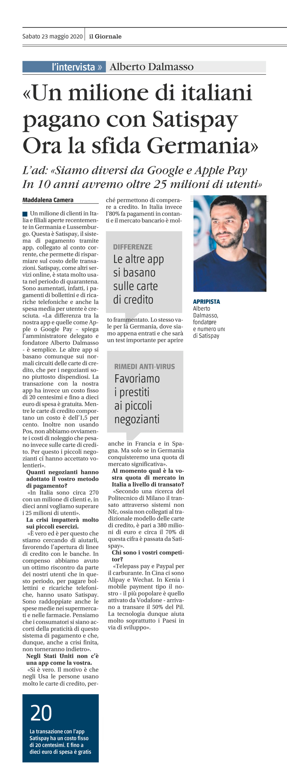 «Un milione di italiani pagano con Satispay Ora la sfida Germania»