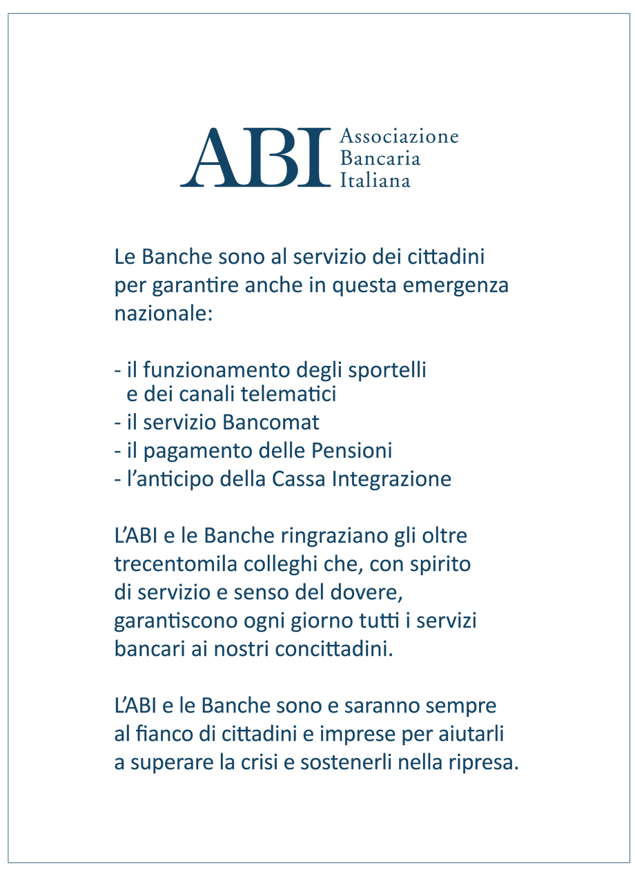 Le Banche sono al servizio dei cittadini per garantire anche in questa emergenza nazionale