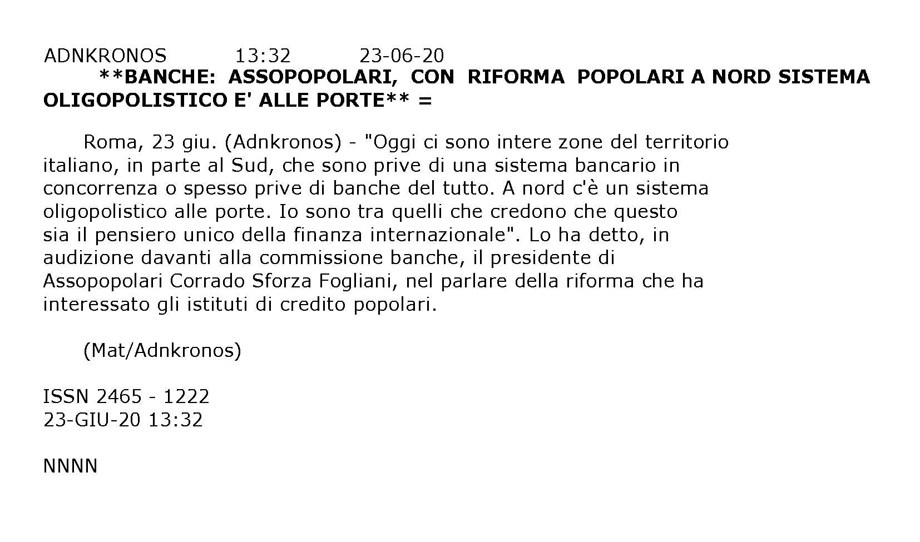 IL PRESIDENTE SFORZA FOGLIANI ALLA COMMISSIONE BANCHE