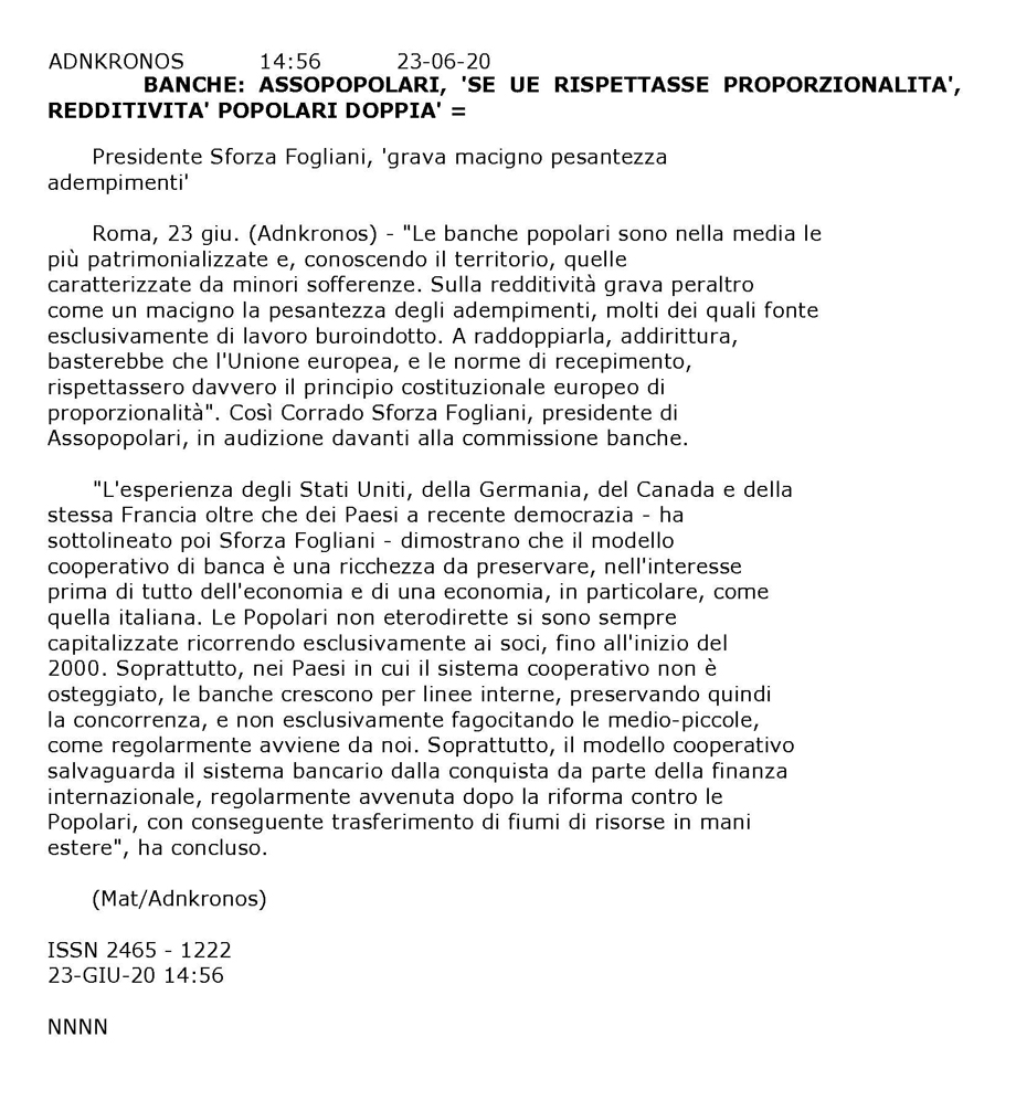 IL PRESIDENTE SFORZA FOGLIANI ALLA COMMISSIONE BANCHE