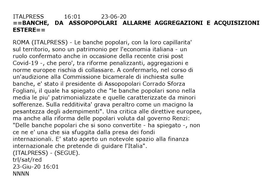 IL PRESIDENTE SFORZA FOGLIANI ALLA COMMISSIONE BANCHE