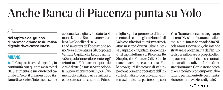 Anche Banca di Piacenza punta su Yolo