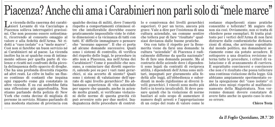 CARABINIERI IL CASO PIACENZA, IL RUOLO DELLO STATO