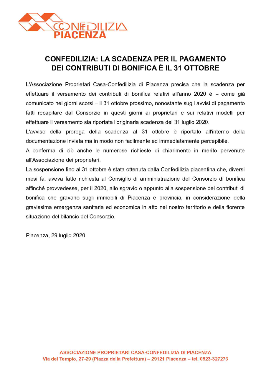 LA SCADENZA PER IL PAGAMENTO DEI CONTRIBUTI DI BONIFICA È IL 31 OTTOBRE