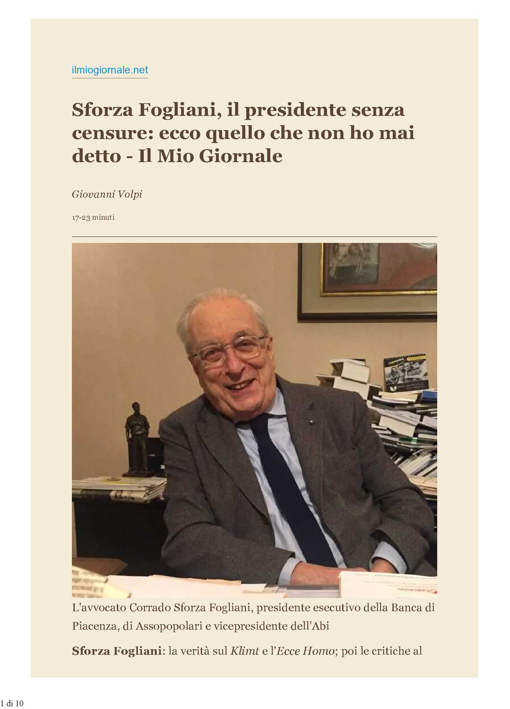 Sforza Fogliani, il presidente senza censure: ecco quello che non ho mai detto