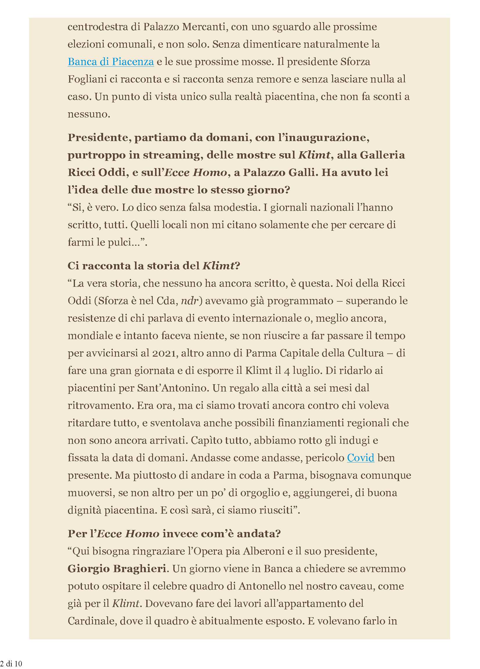 Sforza Fogliani, il presidente senza censure: ecco quello che non ho mai detto