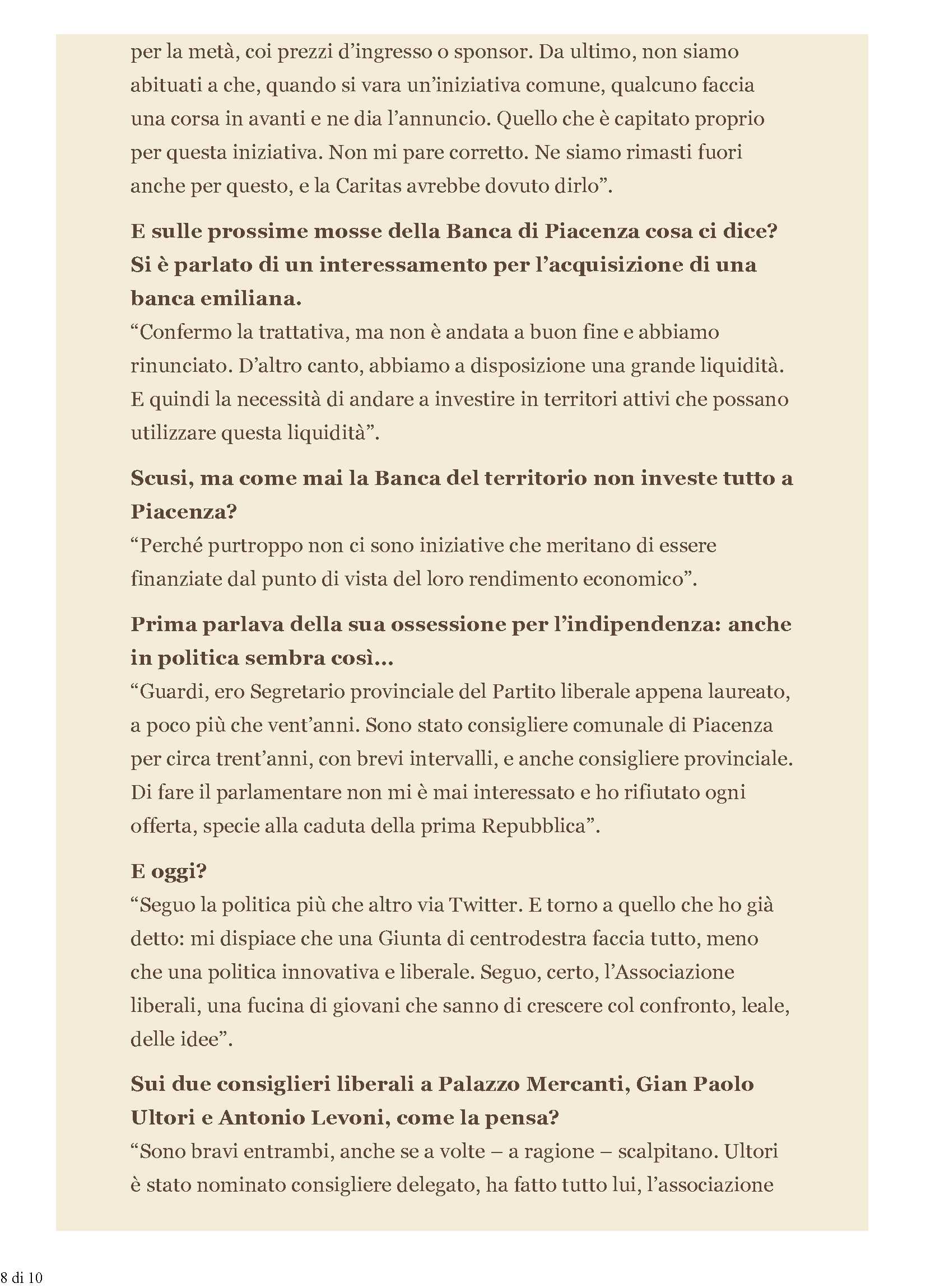 Sforza Fogliani, il presidente senza censure: ecco quello che non ho mai detto