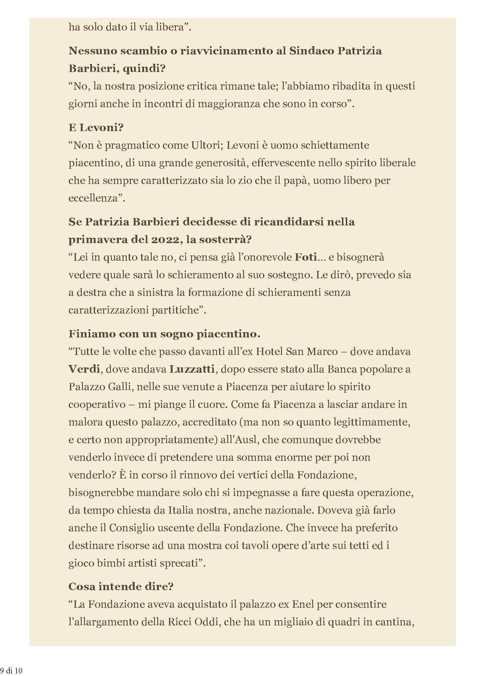 Sforza Fogliani, il presidente senza censure: ecco quello che non ho mai detto