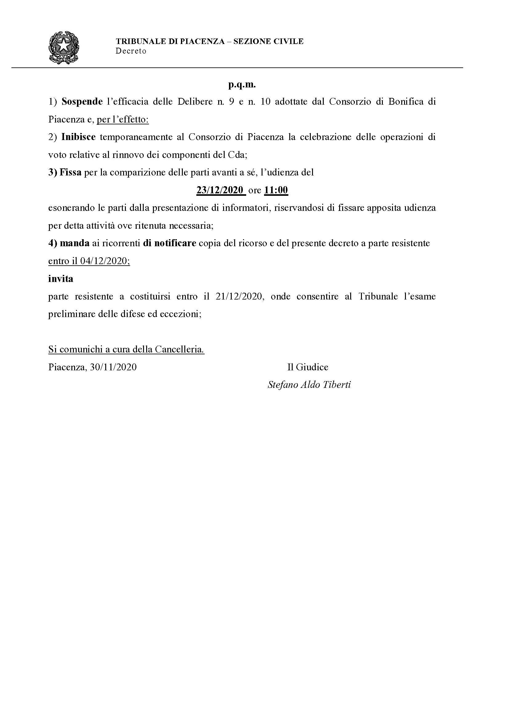 SOSPESE LE ELEZIONI DEL CONSORZIO DI BONIFICA