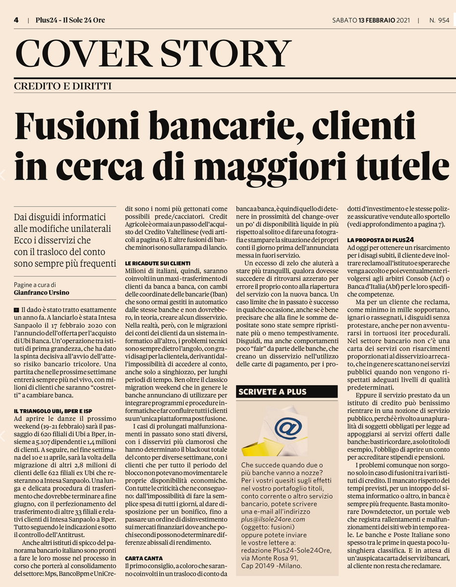 FUSIONI BANCARIE, CLIENTI IN CERCA DI MAGGIORI TUTELE