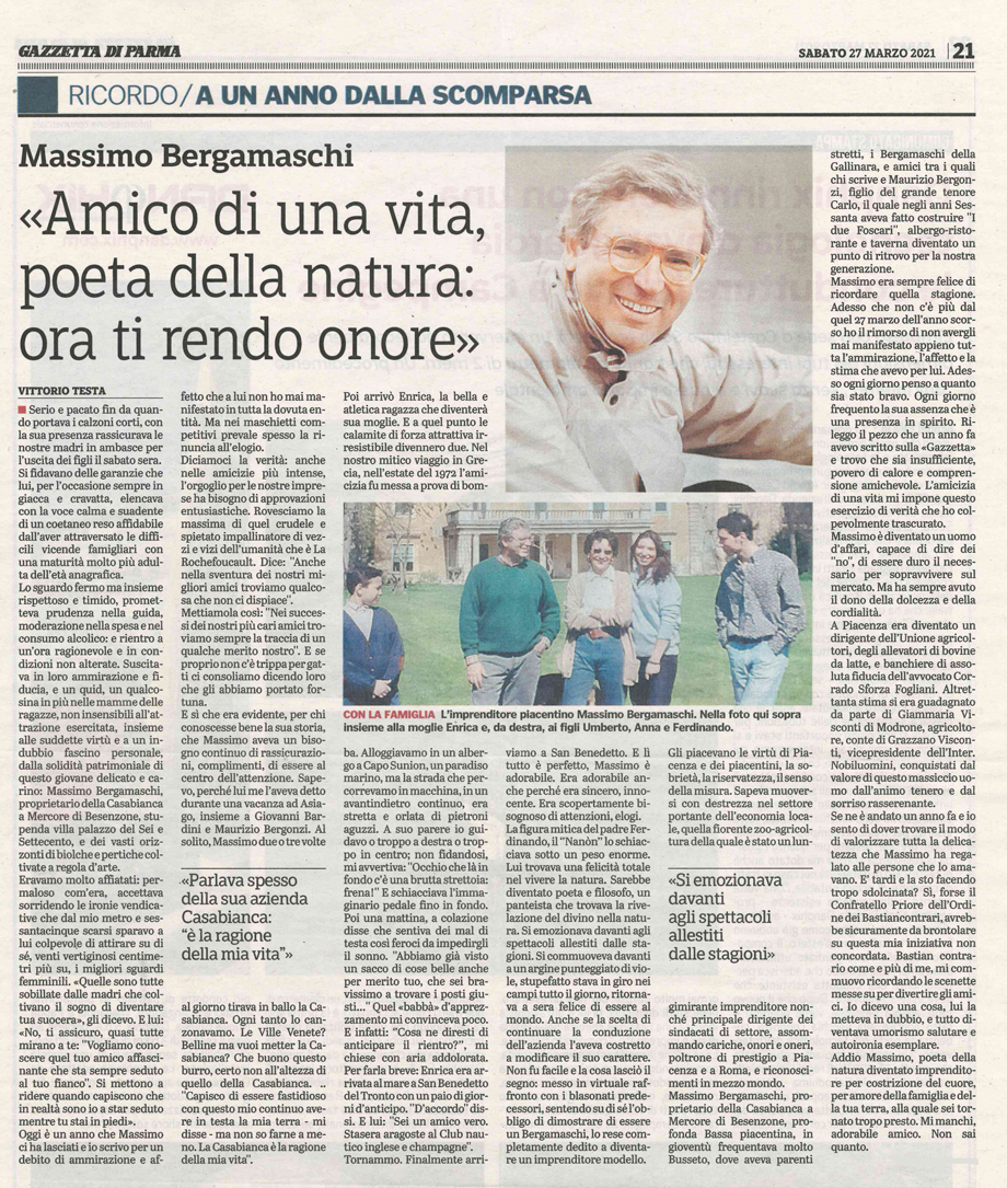UNA PAGINA DELLA GAZZETTA SUL NOSTRO AMICO MASSIMO