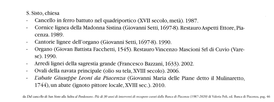 I LAVORI FINANZIATI DALLA BANCA PER S. SISTO