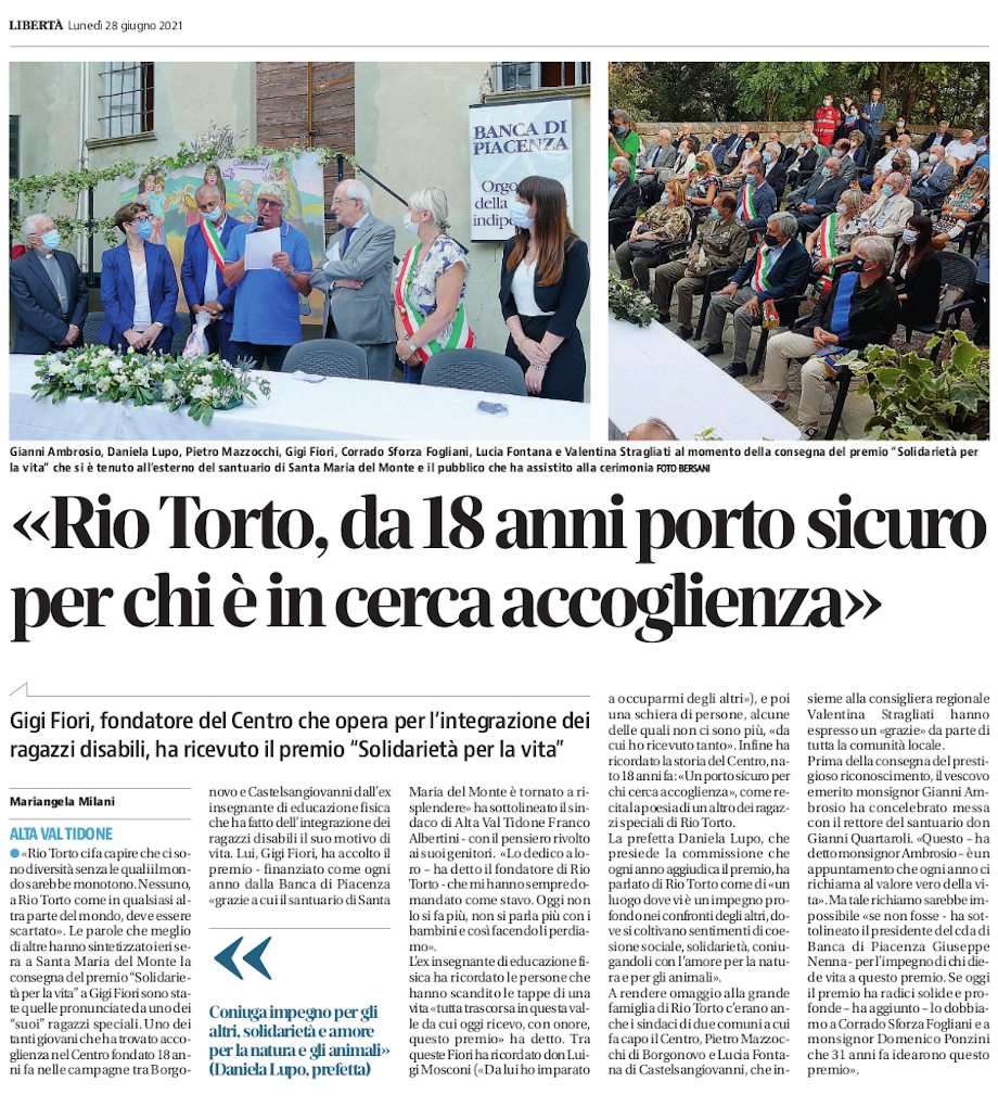 Rio Torto articolo Libertà Premio Solidarierà