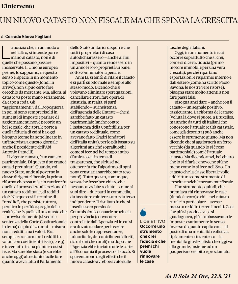 un nuovo catasto non fiscale ma che spinga la crescita