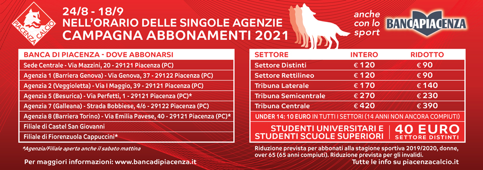 Piacenza campagna abbonamenti 21