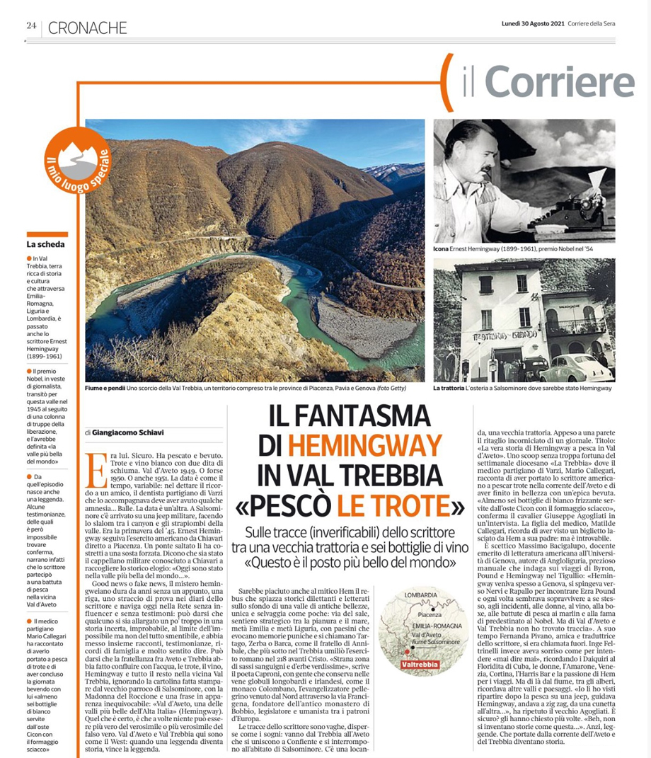 ARTICOLO DI SCHIAVI SU HEMINGWAY E LA VAL TREBBIA