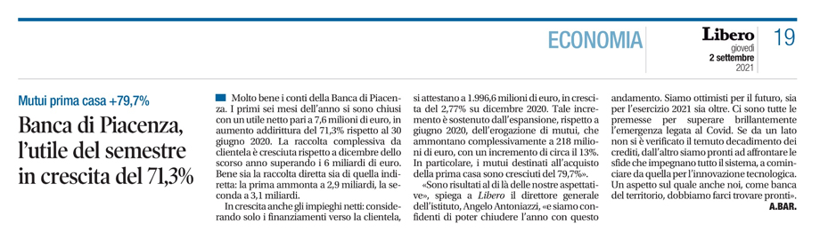 LIBERO PARLA DELLA BANCA DI PIACENZA