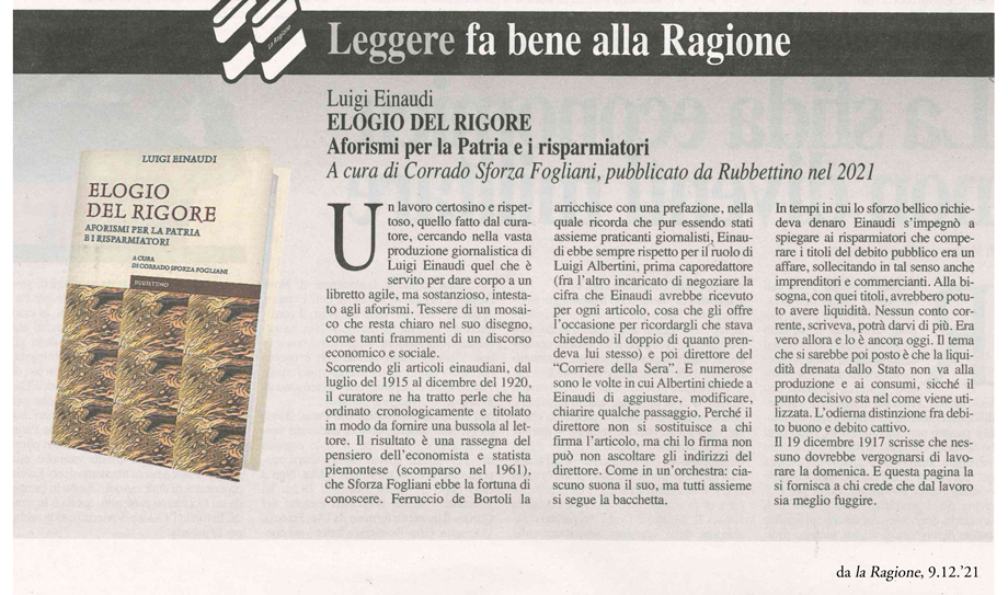 IL LIBRO DEL PRESIDENTE SFORZA SU LA RAGIONE