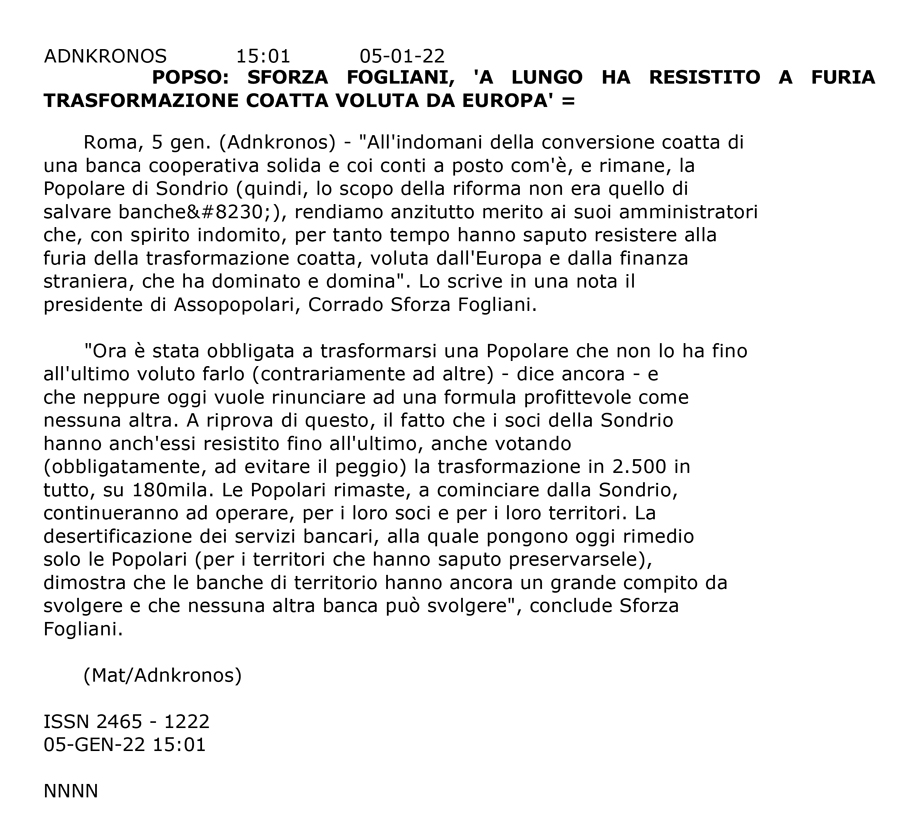 POPOLARI CONTRO LA DESERTIFICAZIONE DEL CREDITO