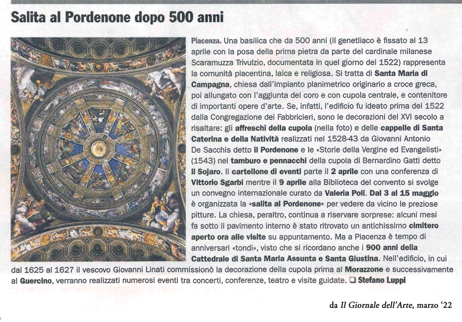 I 500 ANNI IN UN ARTICOLO SULL'IMPORTANTE GIORNALE DELL'ARTE