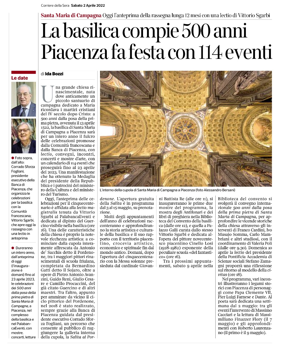 MAGISTRALE ARTICOLO SUL CORSERA PER I 500 ANNI DELLA BASILICA DI SANTA MARIA DI CAMPAGNA