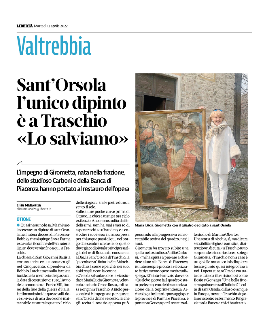 SANT'ORSOLA L'UNICO DIPINTO È A TRASCHIO «LO SALVIAMO»