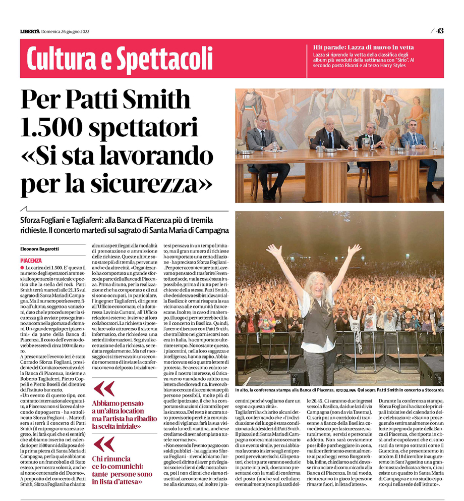 PER PATTI SMITH 1500 SPETTATORI