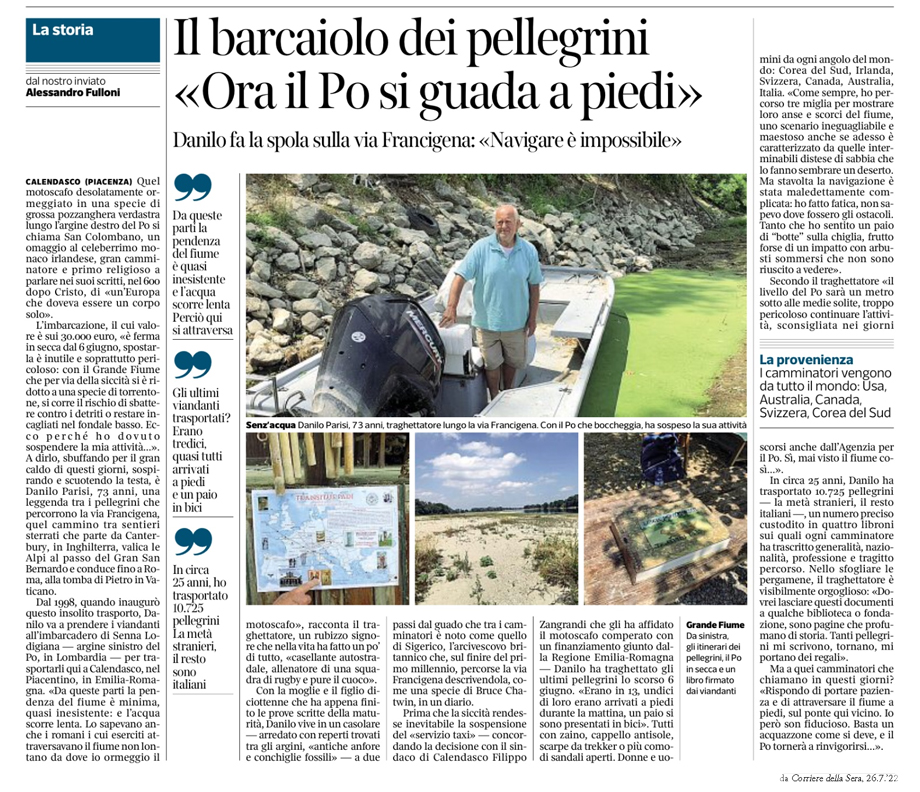 Il barcaiolo dei pellegrini «Ora il Po si guada a piedi»