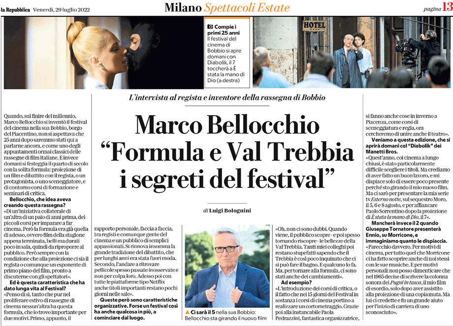 MARCO BELLOCCHIO «FORMULA E VAL TREBBIA I SEGRETI DEL FESTIVAL»