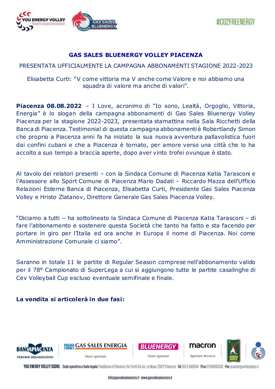 gas sales - tcomunicato stampa