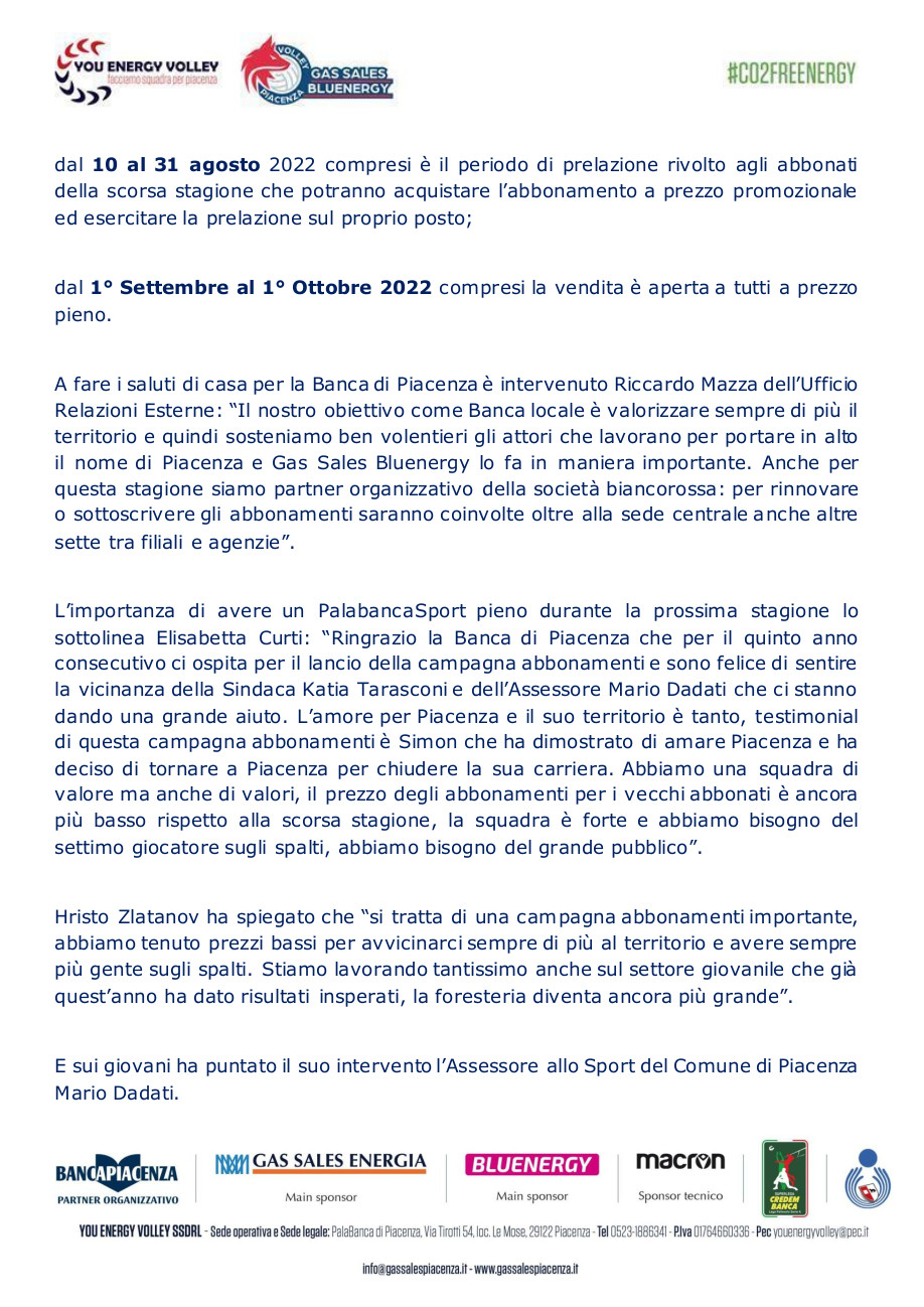 gas sales - tcomunicato stampa