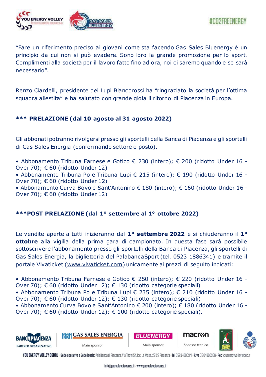 gas sales - tcomunicato stampa