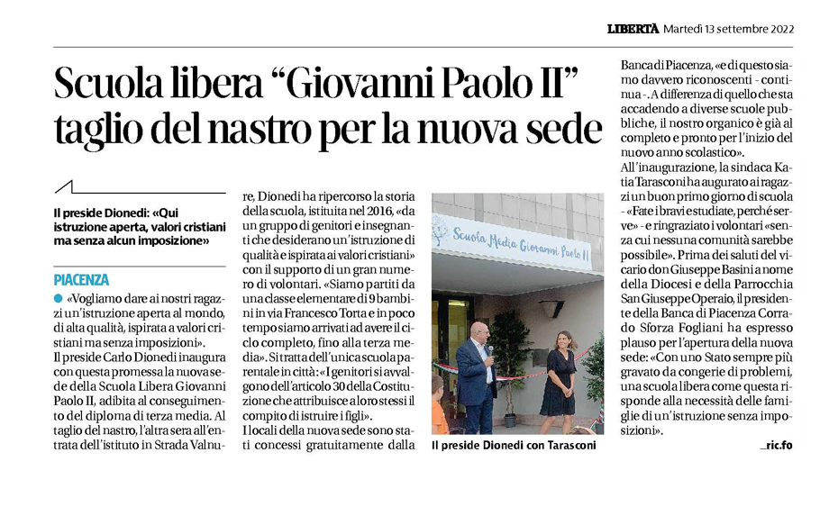 SCUOLA LIBERA GIOVANNI PAOLO II TAGLIO DEL NASTRO PER LA NUOVA SEDE